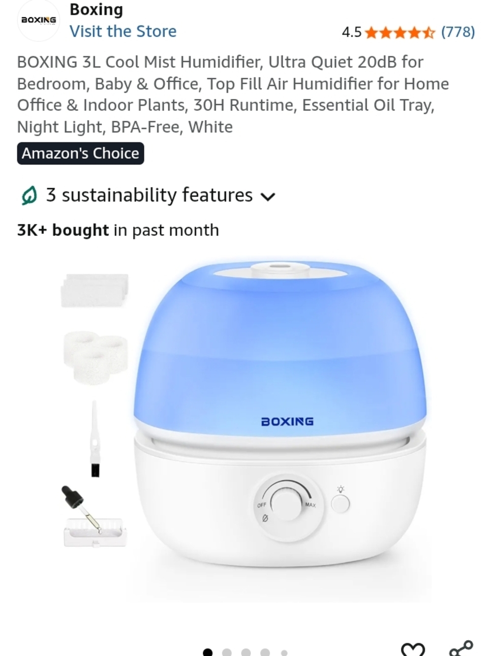 BOXING Cool Mist Humidifier - Blue & White